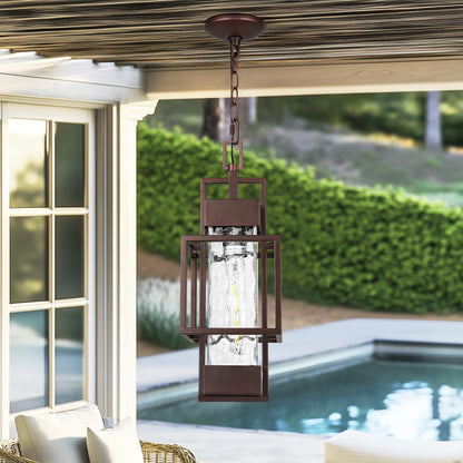 Rynx | Partphoner 15" Outdoor Indoor Hanging Lantern, Modern Metal Chandeliers, Oil Brown Bronze