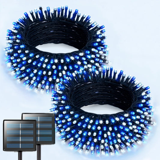 Rynx | Jmexsuss 2 Pack Blue And White Solar Christmas Lights, Total 400 Led 46M Solar Light String Outdoor Waterproof, 8 Modes Solar Lights For Outdoor Tree Terrace Christmas Decorations
