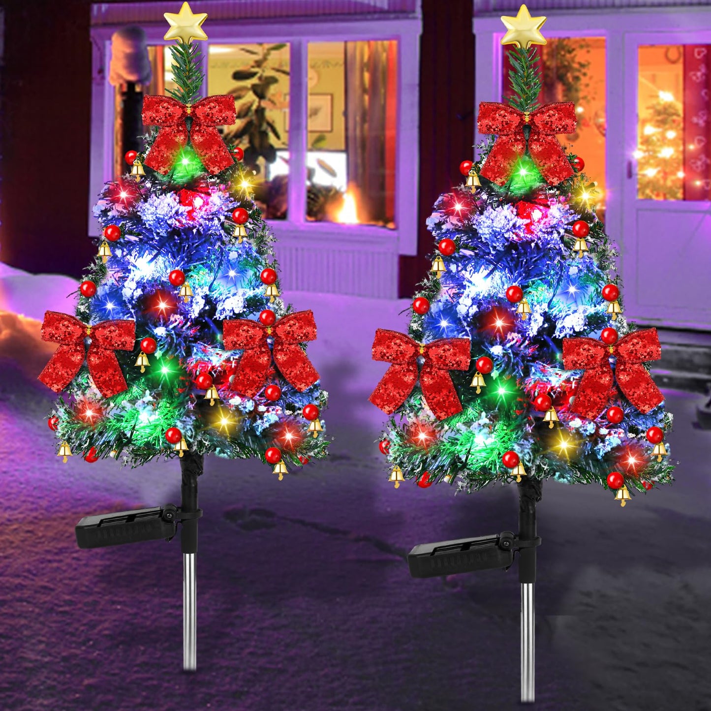 Rynx | Mukum 2 Pack 32 Inch Solar Xmas Tree Lights Outdoor Tree With 20 Led Lights Waterproof Christmas Path Lights Solar Christmas De