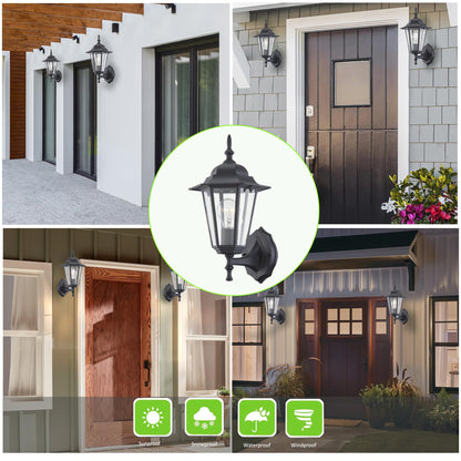 Rynx | Wisbeam Black Outdoor Wall Lamp, Etl Certified Light Fixture, Glass & Metal, E26 Base, Moisture Load Rated