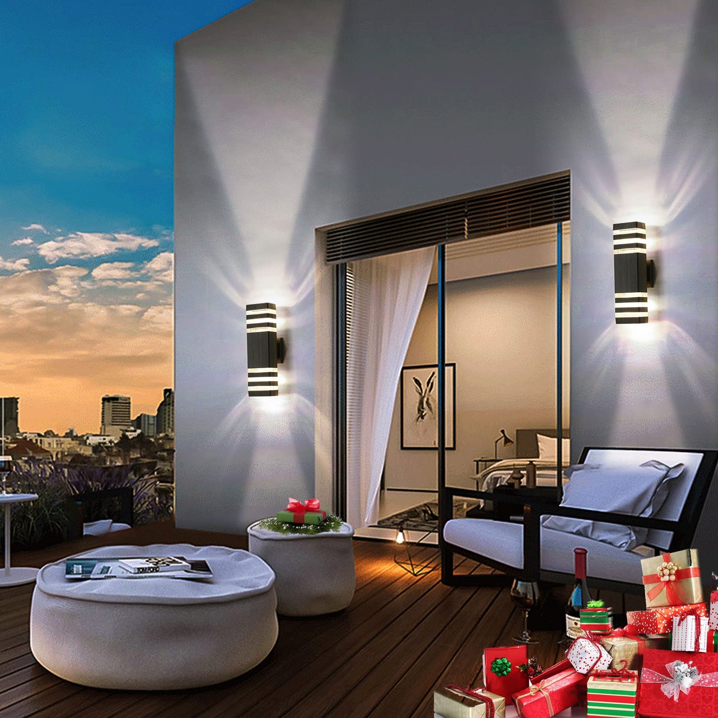 Rynx | Tewei 3-layer black outdoor wall lamp, Ip65 waterproof lamp, warm white 3000K, 2 pack
