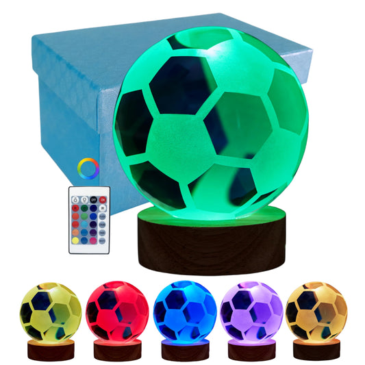 Rynx | Crystal Ball Lamp, 3.15 Inches Football Night Light With 16 Colors Led, Wooden Base, Remote Control, Gift Box Package, Decor Football
