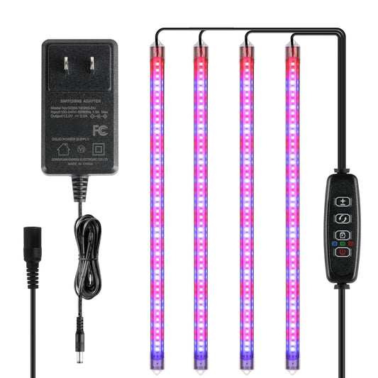 Rynx | Ipower 60W Led Grow Lights - Full Spectrum Plant Strips, Auto Timer, 10 Dimmable Levels, 4 Tub