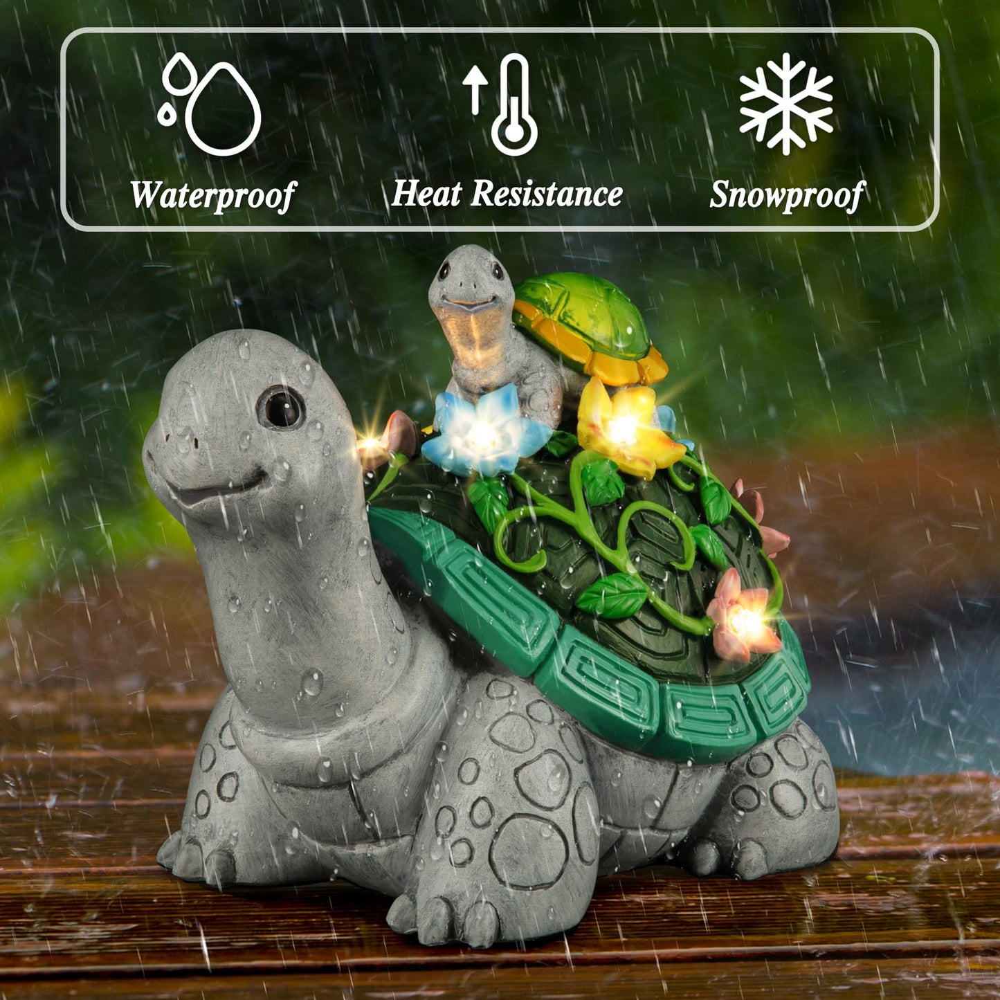 Rynx | Reading Turtle Solar Statue Garden Decoration With 7 Led Lights - Cute Resin Figures For Garden