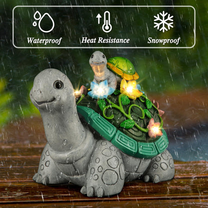 Rynx | Reading Turtle Solar Statue Garden Decoration With 7 Led Lights - Cute Resin Figures For Garden