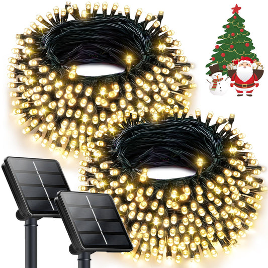Rynx | Ozs 2Pk 240Led 95Ft Solar Spotlight Outdoor, Solar Christmas Lights Waterproof, Green Wire Solar Tree Lights With 8 Lighting Settings For Christmas Party Garden Christmas Decorations (Warm White)