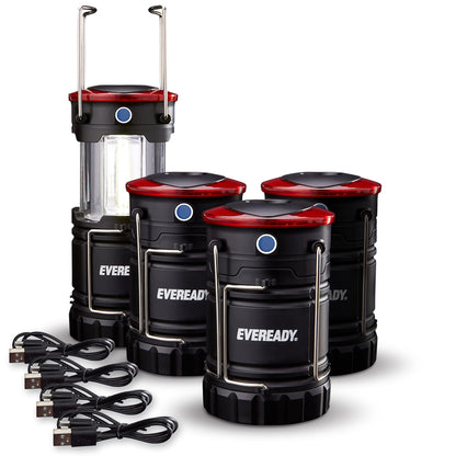 Rynx | Eveready Led Camping Lanterns 4-pack, rechargeable foldable flashlights for outdoor use, black