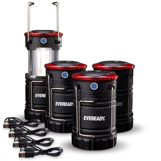 Rynx | Eveready Led Camping Lanterns 4-pack, rechargeable foldable flashlights for outdoor use, black