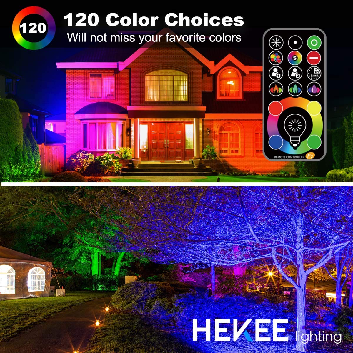 Rynx | Hekee 50W Rgb Led Flood Light, 5000 Lumen, Ip66 Waterproof, 2 Pack, Diy Strobe