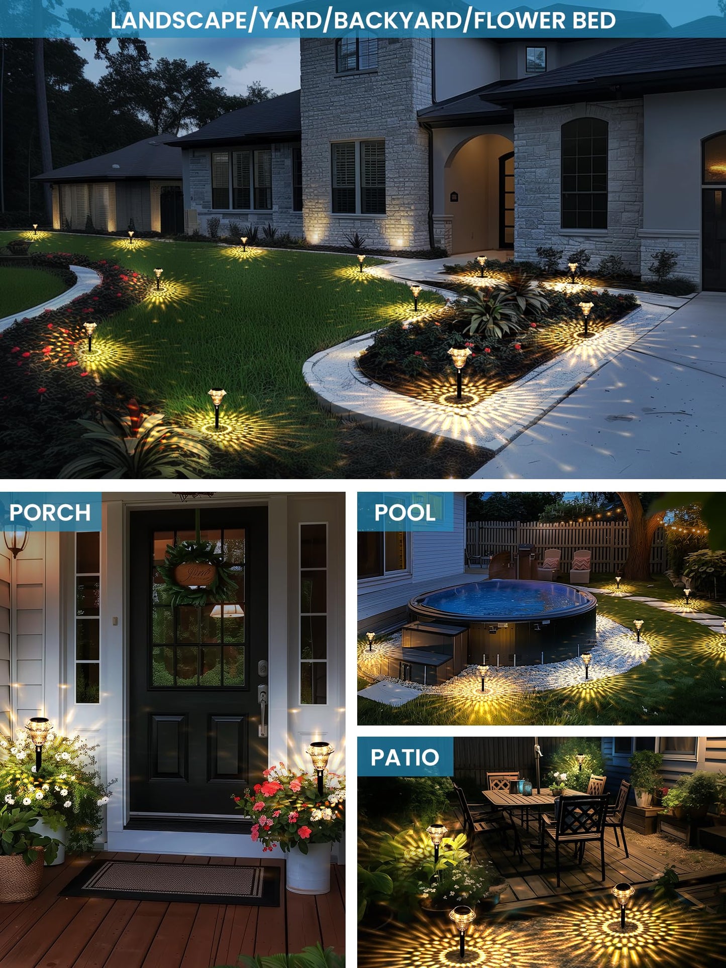 Rynx | Solpex Solar Street Light, 8 Pack Waterproof Outdoor Garden Decor, Warm White Landscape Lighting