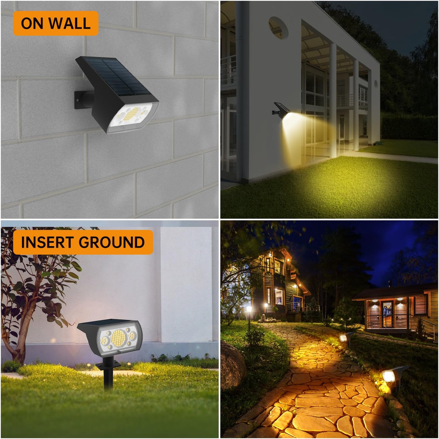 Rynx | Sjuedeng 8 Pack Spotlights, 64 Leds Waterproof Landscape Lights, Warm White, 3 Modes