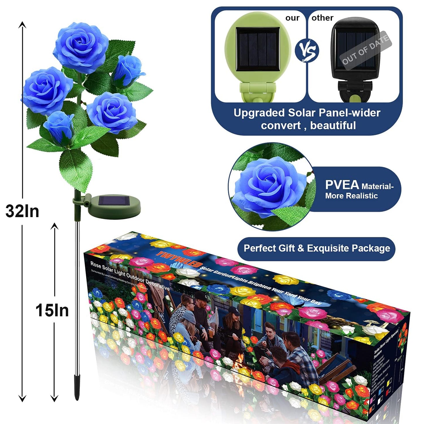 Rynx | Ywywled Sunflower Lights - 20 Blue Led Waterproof Garden Stake Lights, 4 Pack