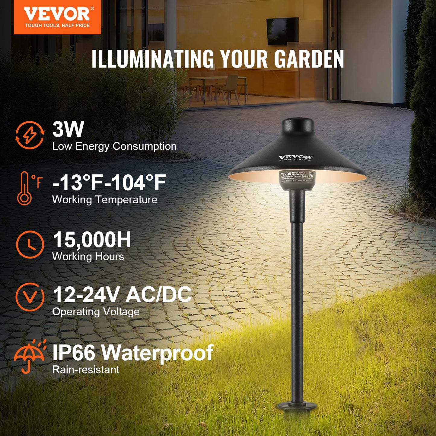 Rynx | Vevor 8 Pack Low Voltage LED Landscape Path Lights, 3W 210Lm, Waterproof, 3000K Warm White