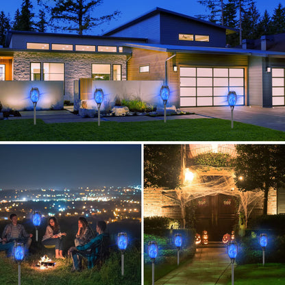 Rynx | Cocomox 12 Pack Outdoor Solar Lights - Blue Flaming Flame Tiki Torches For Garden Path