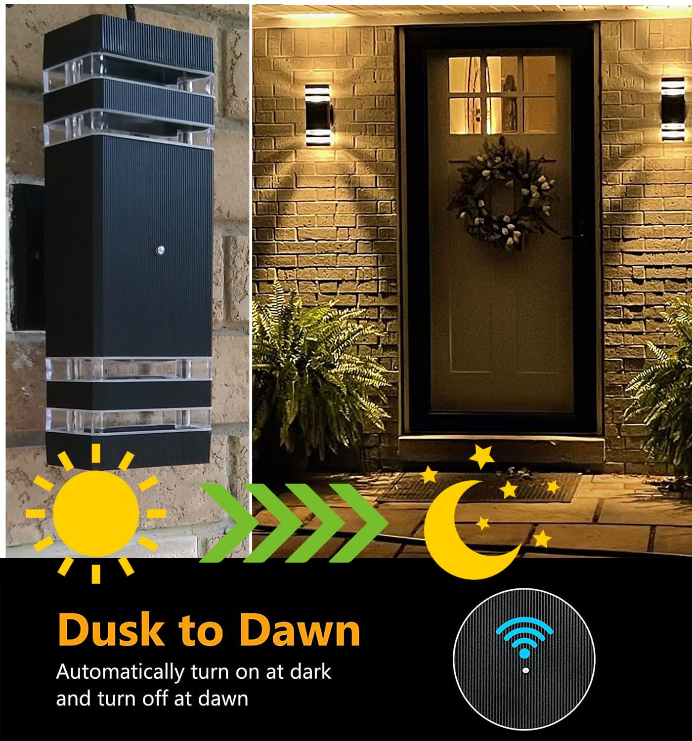 Rynx | Tewei Dusk To Dawn Black Outdoor Wall Lights, Waterproof LED Wall Lamp, 3000K, 2-Pack