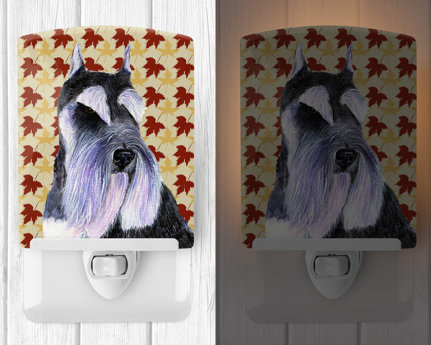 Rynx | Schnauzer Night Light, Ceramic, 6X4X3, Autumn Leaves Design, Ul-Certified