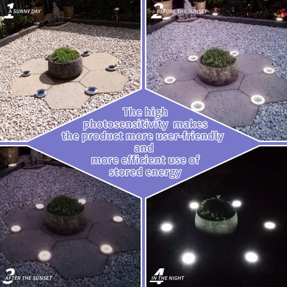 Rynx | Solpex 12 Pack Solar Lights, Waterproof 8 LED Disk Lights for Garden, Lawn, Pathway, White