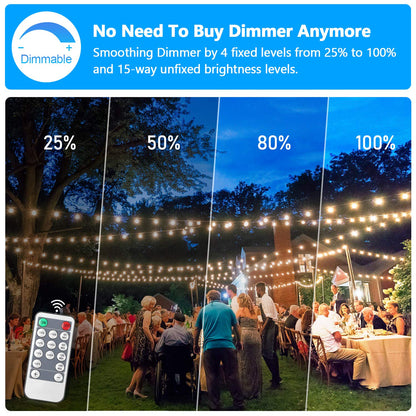 Rynx | Lakumu 48Ft Dimmable Led Outdoor Light Strips, 3 Color Temperatures, Waterproof, Remote Control