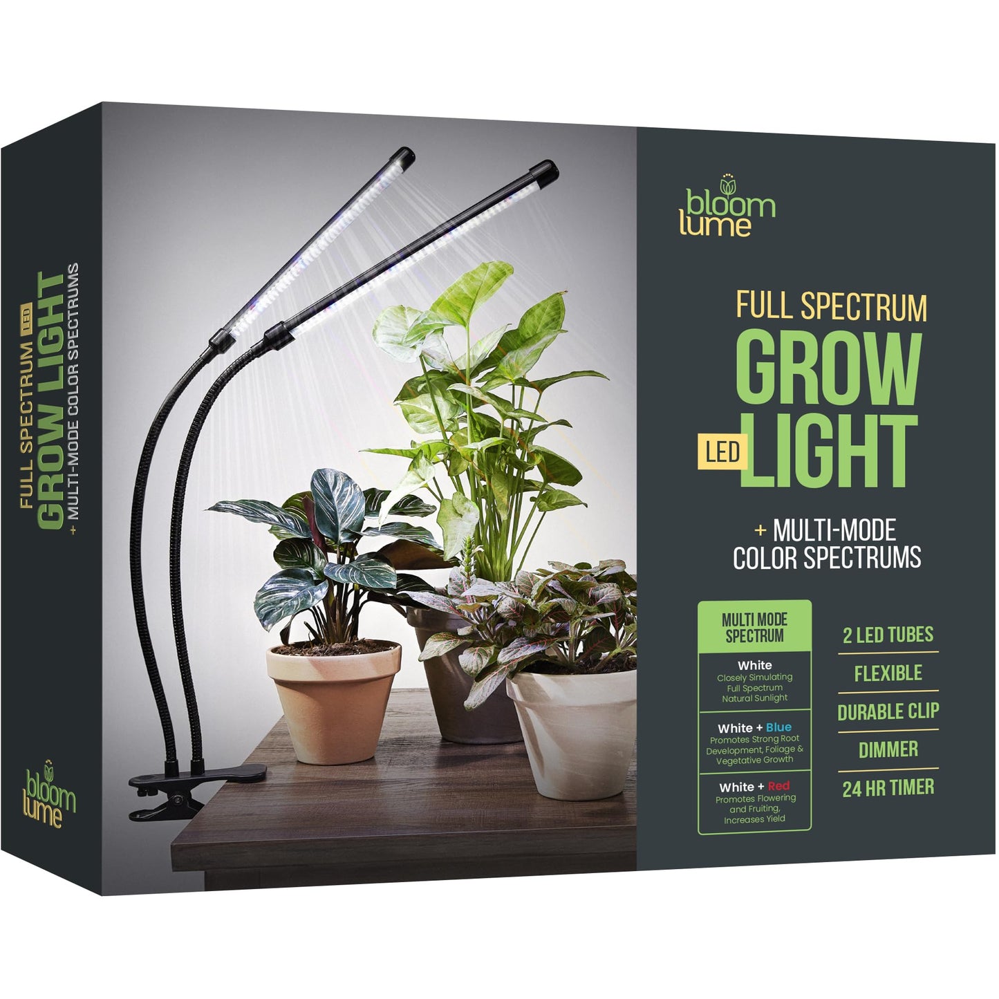 Rynx | Bloom Lume Led Grow Light For Indoor Plants Full Spectrum - Has Multiple Mode Color Spectrum, Dimmable, Automatic Timer, Clip On Goose Neck Lamp