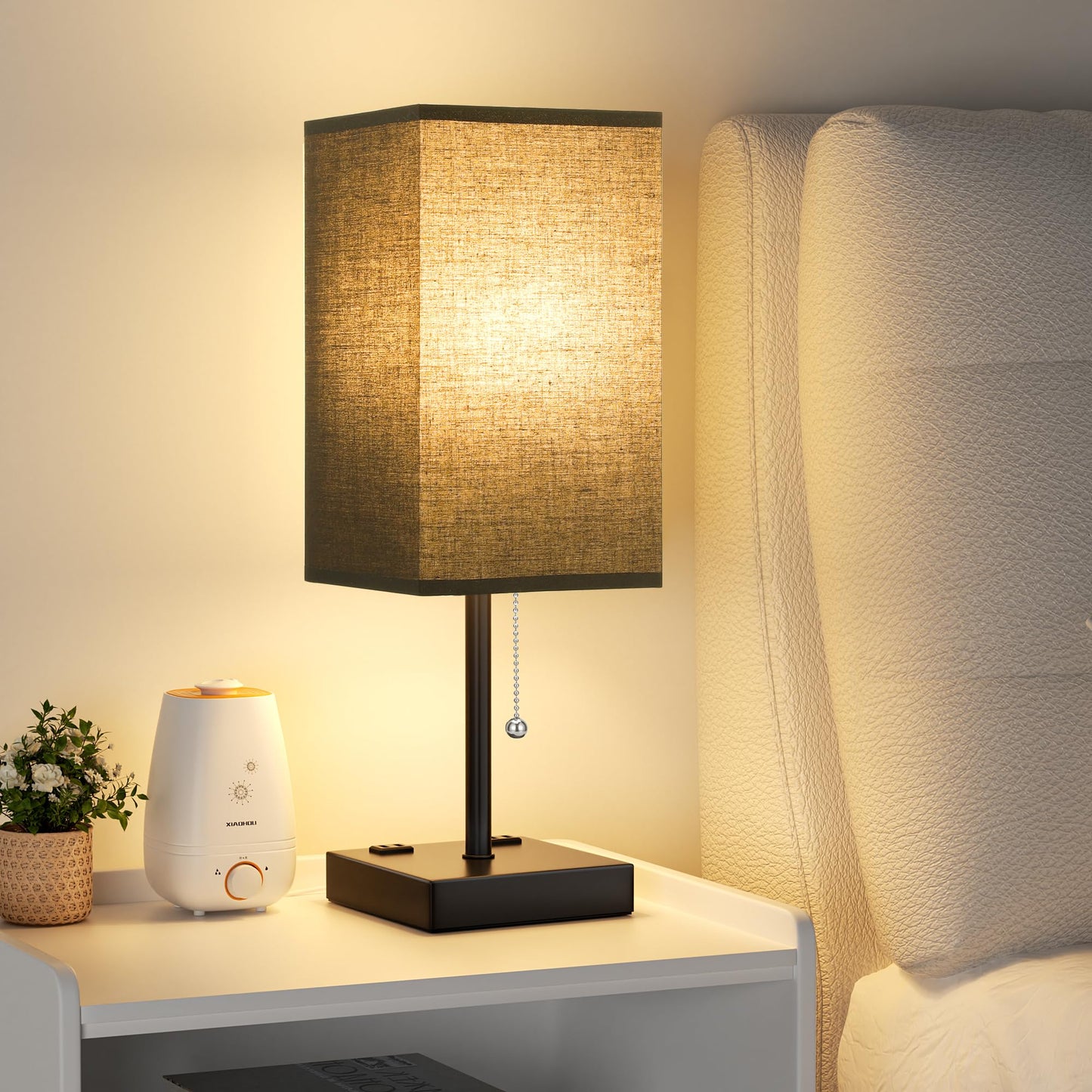 Rynx | Aooshine Black Table Lamp For Bedroom - 3 Color Temperatures 3000k 5000k 4000k Nightstand Lamp, Pull Chain Control, Usb A And C Ports, Ac Outlets, Light Bulb Included, Medium