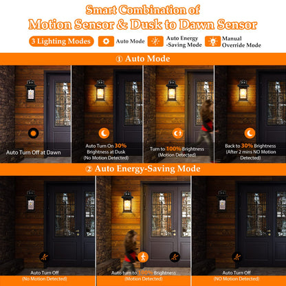 Rynx | Filiyano Motion Sensor Outdoor Light - Retro Twilight to Morning Light Black Waterproof Lantern 1-Pack