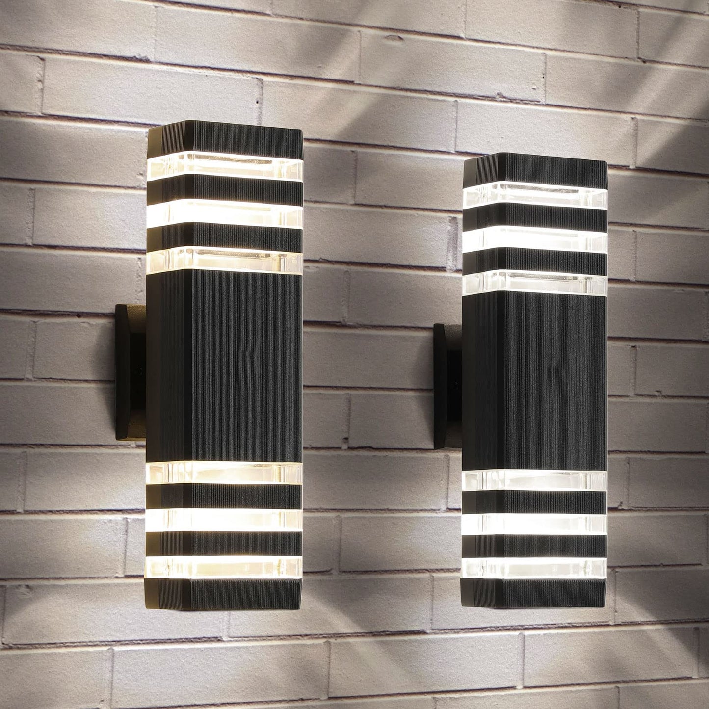 Rynx | Tewei 3-layer black outdoor wall lamp, Ip65 waterproof lamp, warm white 3000K, 2 pack