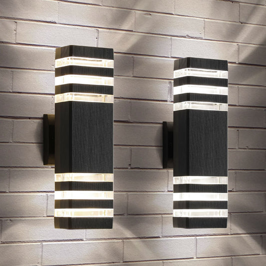 Rynx | Tewei 3-layer black outdoor wall lamp, Ip65 waterproof lamp, warm white 3000K, 2 pack