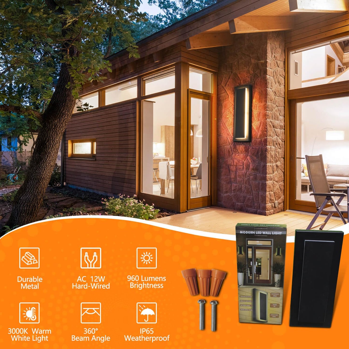 Rynx | Tewei Modern LED Outdoor Wall Lamps 2 Pack - Black Sconce 3000K Warm White For Entrance, Hallway