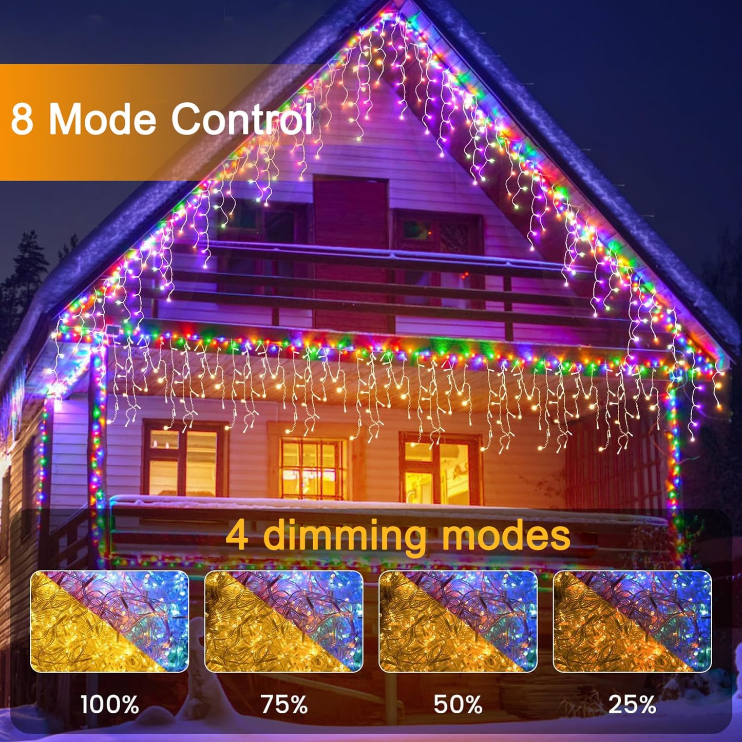 Rynx | Soshot 49Ft Christmas Light String - 640 Led, 8 Modes, Remote Control, Waterproof, Warm White to Multicolor