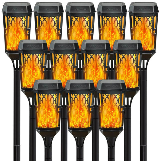 Rynx | Ideal 12-Pack Solar Halloween Lights Outdoor, Solar Torch Lights With Flickering Flame, Solar Flame Torch For Garden Decorations, Waterproof Solar Outdoor Lights For Party Garden Halloween Decoration