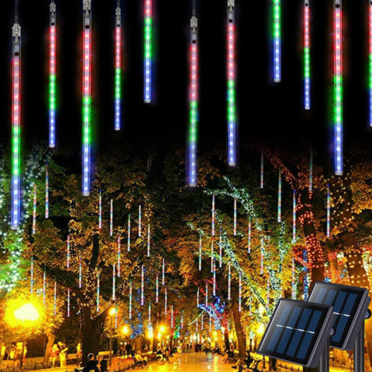 Rynx | Jmexsuss 2 Pack Solar Meteor Shower Lights, 16 Tubes 288 Led Multicolored Meteor Christmas Lights, Solar Christmas Lights Outdoor Waterproof For Tree Christmas Decorations