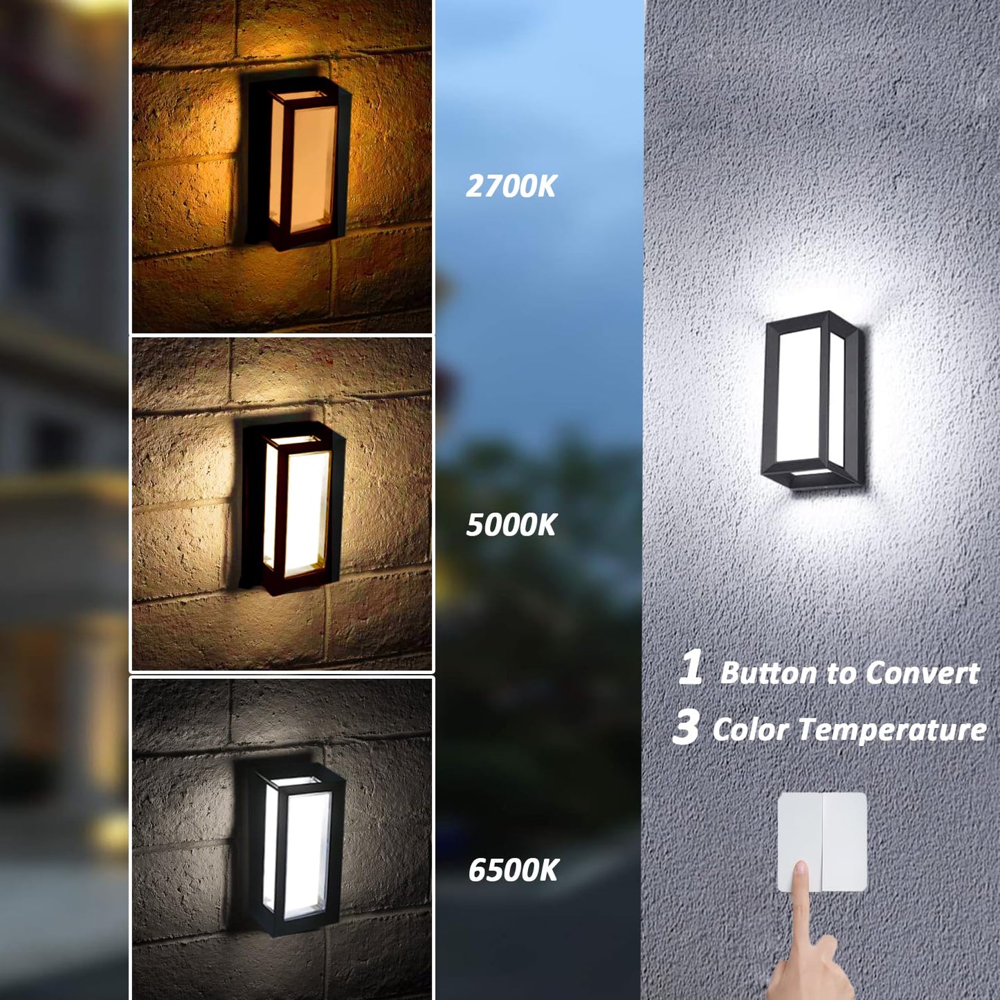 Rynx | Rosykite 18W Led Outdoor Wall Lamps 2-Pack, Waterproof Adjustable White, Modern Rectangle-Cct Fixtures