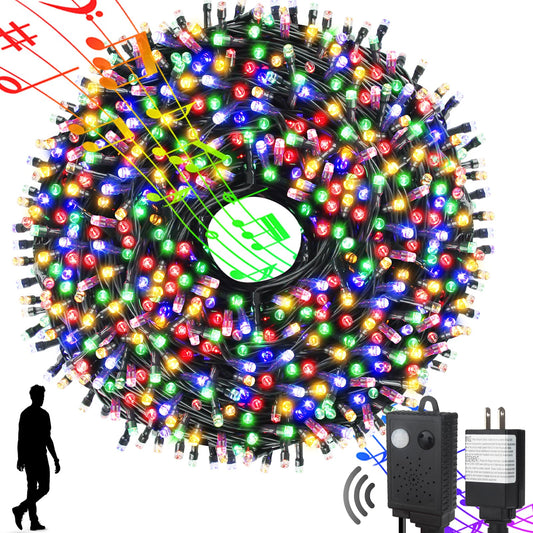 Rynx | Mzd8391 Motion Sensor Music Christmas Lights Outdoor Indoor, 108Ft 300Led Christmas Tree Lights, Multicolored Christmas Lights For Tree Holiday