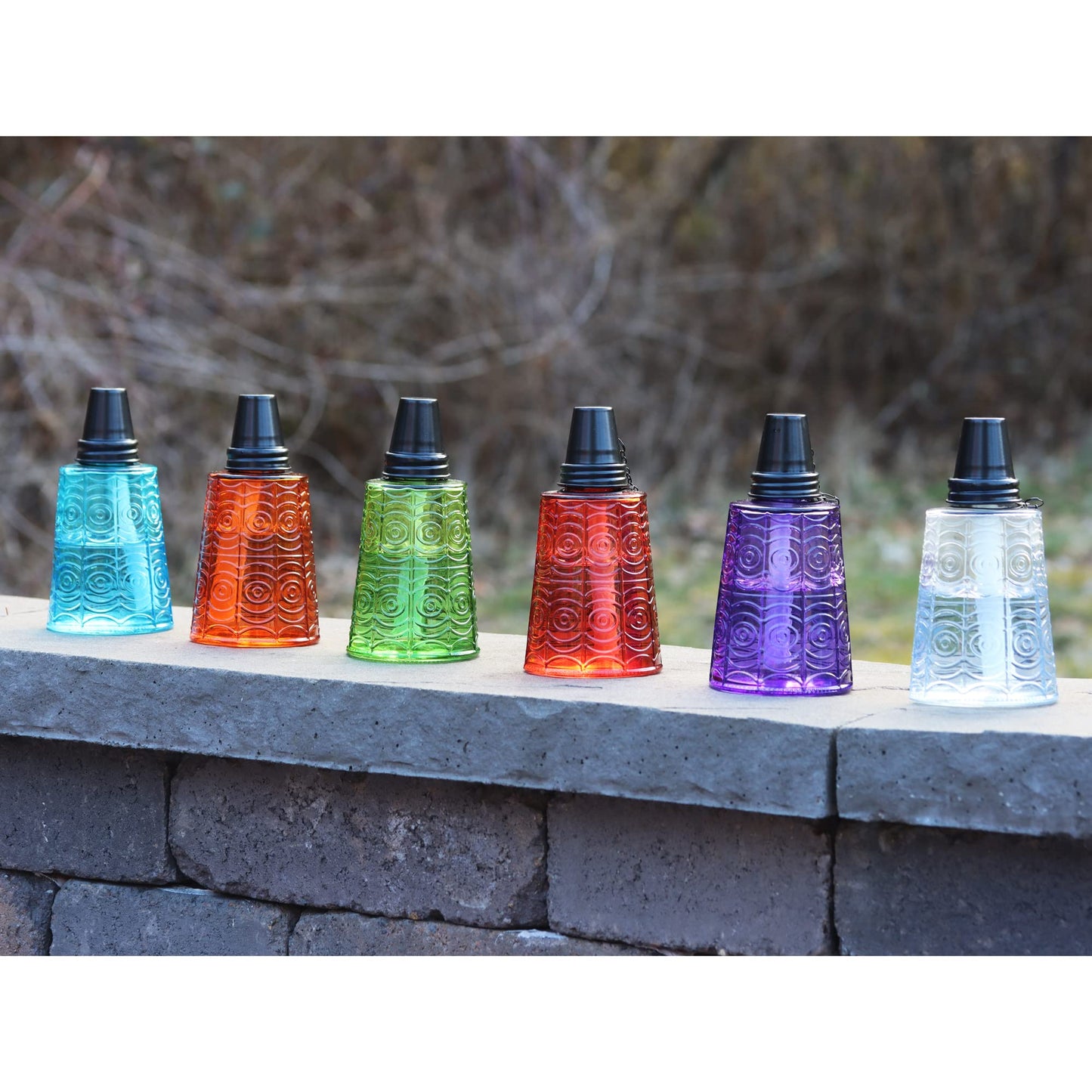 Rynx | Seraphic Citronella Oil Lamp Torch Set With 6 - Glass Table Lights For Terrace & Garden