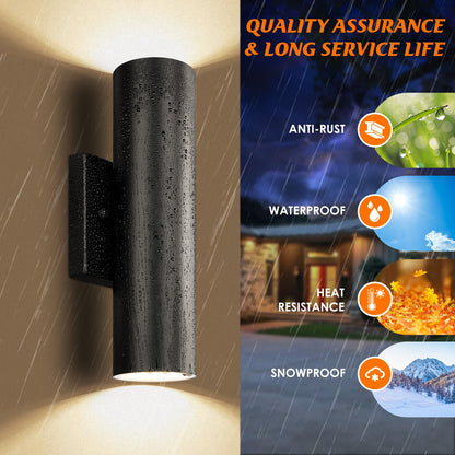 Rynx | Gobright Outdoor Wall Lamps 12W 3000K Led Cylinder Wall Lamp, 1200Lm Waterproof, 2-Pack Black