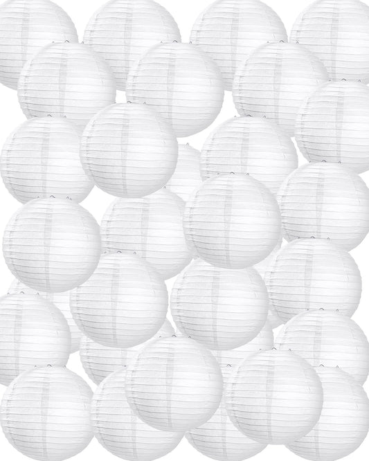 Rynx | Treela 30 Pack White Chinese Japanese Paper Lanterns Decorative Hanging Ball Lanterns Round Paper Lanterns Lamps For Wedding Birthday Party Home Decorations (6 Inches)