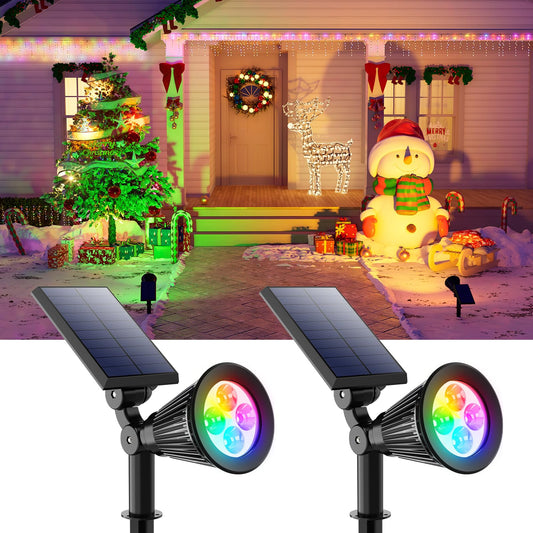 Rynx | 2 Pack Color Changing Solar Spotlights Outdoor For Decorations, Wood, Statue, House Wall, Super Bright Strong Waterproof Solar Landscape Lighting For Outdoors, Exterior, Garden, Adjustable Brightness