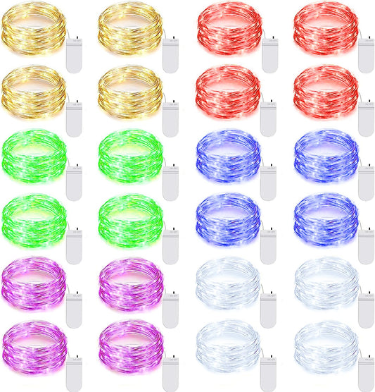 Rynx | Ineximun 24 Pack LED Fairy Light Battery Operated 7Ft 20LED Warm White Mini String Lights Waterproof Christmas Lights For Mason Jar Bedroom DIY Party Wedding Multicolor
