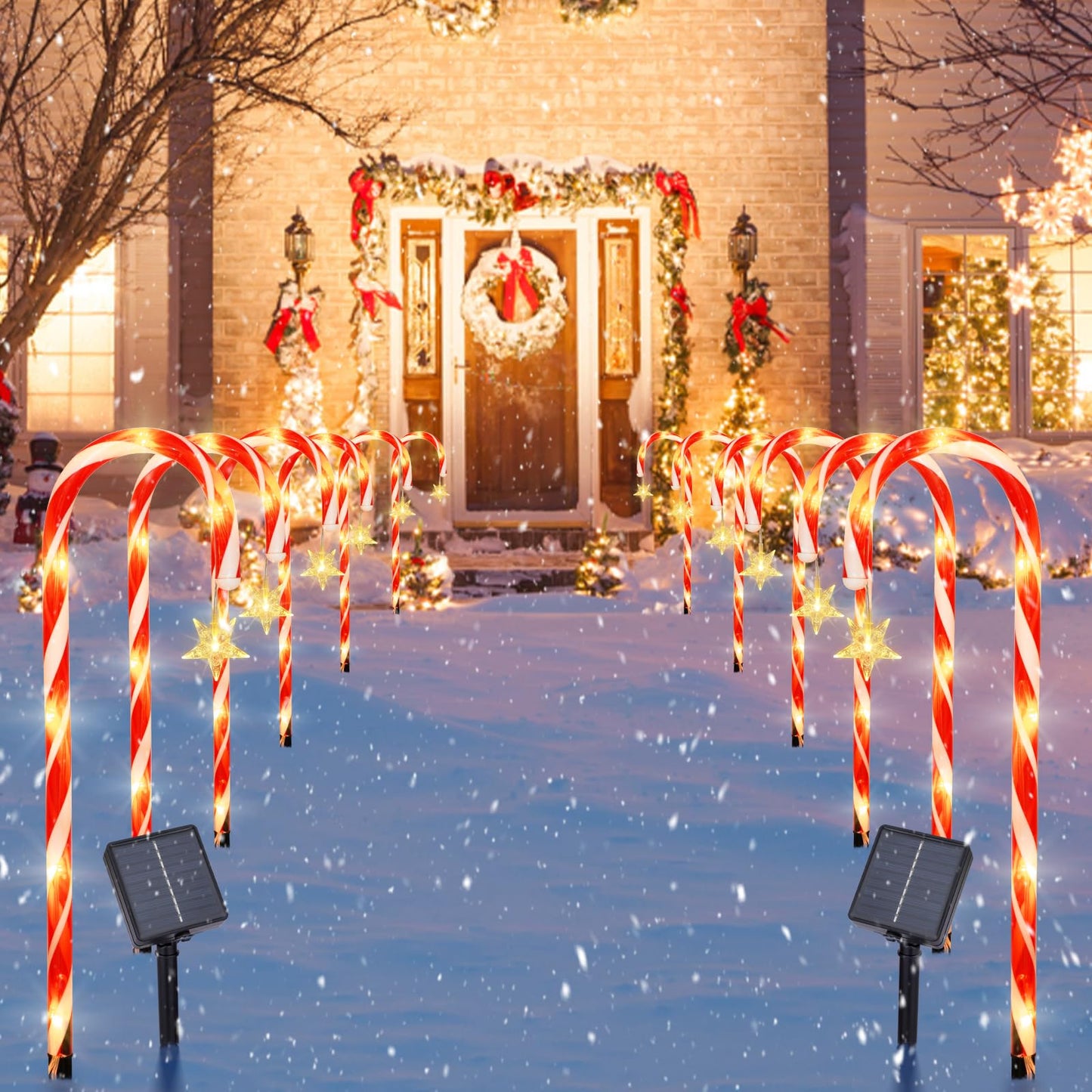 Rynx | 22'' Peppermint Stake Light Outdoor Walkway 2Pk 12 Pcs Peppermint Stake Christmas Decorations 8 Modes Solar Peppermint Stake Light With Star Top
