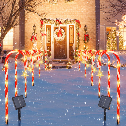 Rynx | 22'' Peppermint Stake Light Outdoor Walkway 2Pk 12 Pcs Peppermint Stake Christmas Decorations 8 Modes Solar Peppermint Stake Light With Star Top