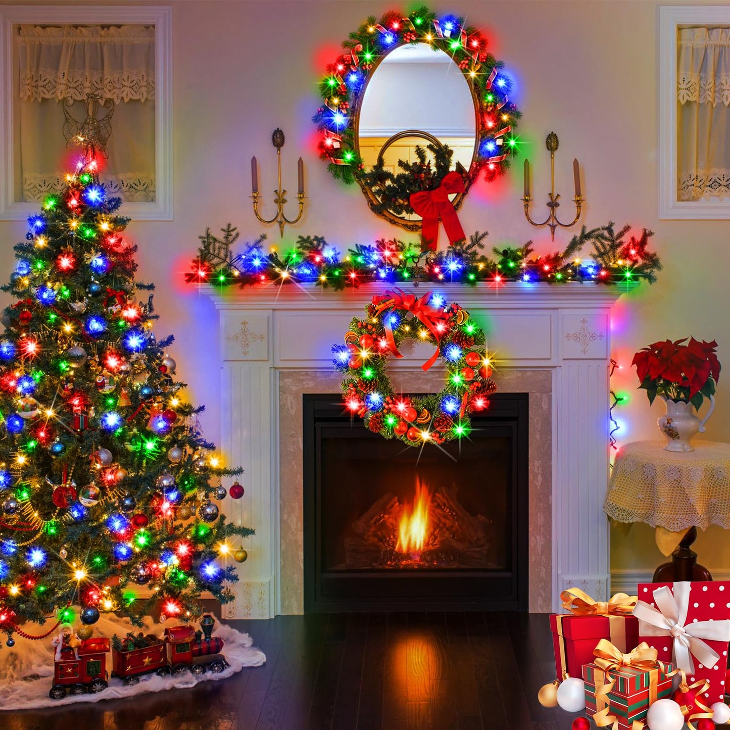 Rynx | Sauirs 197Ft 500 Led Multicolor Christmas Lights, Waterproof, 8 Modes, Timer - Indoor/Outdoor