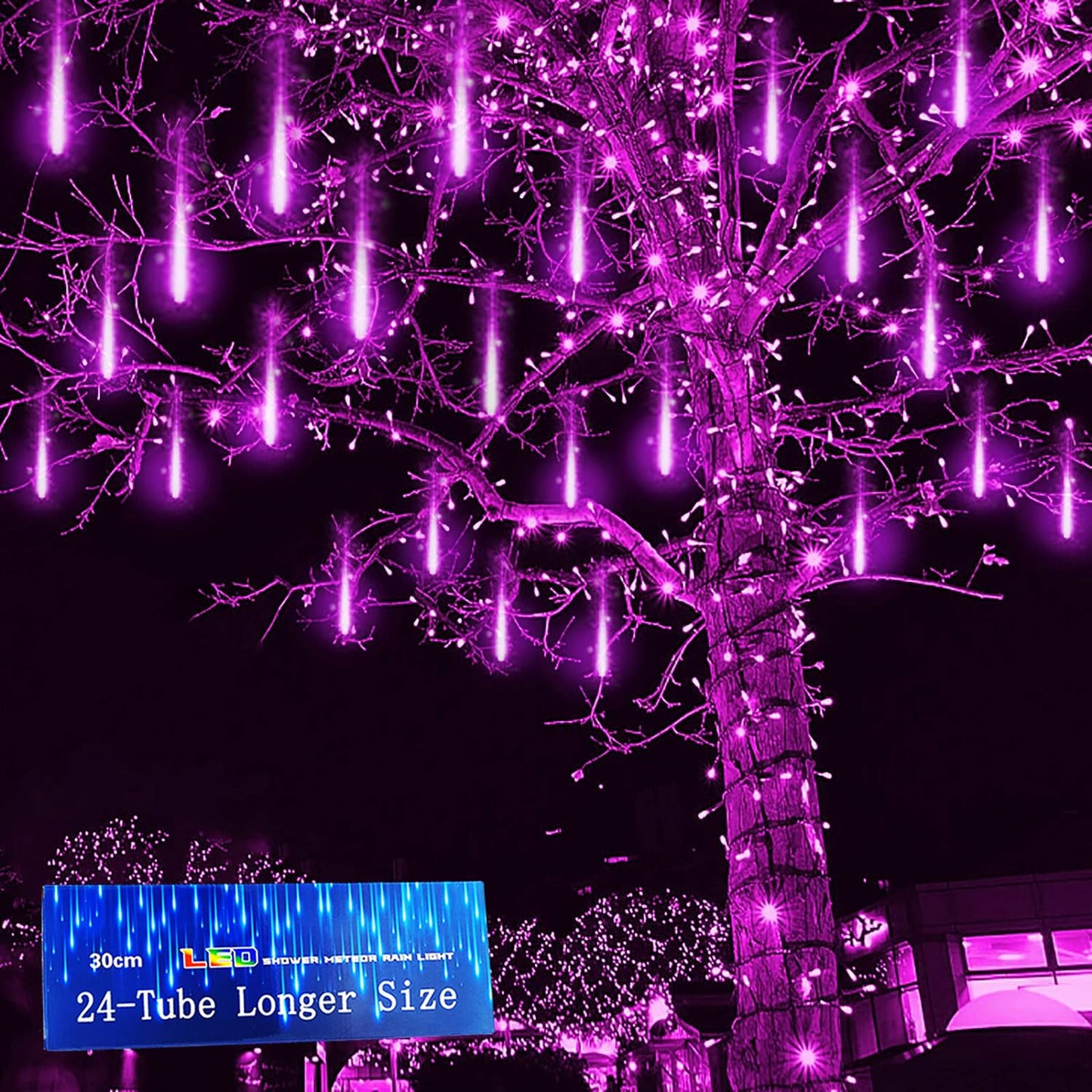 Rynx | Kwaiffeo Halloween Lights, 24 Tube Meteor Rain Lights (Equivalent to 3 Sets of 8-Tube) for Halloween Christmas Decorations Outdoor, Purple Lights for Halloween Xmas Party Garden Tree Decor, UL Plug