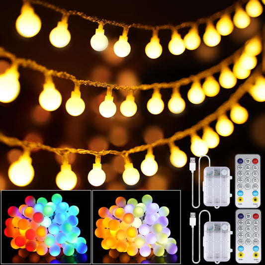Rynx | 33Ft 100Led Globe Light Sources Battery Operated - 2 Pack Light Sources With Remote Control Warm White Multicolored Fairy Lights Indoor For Classroom Bedroom Living Room Birthday Terrace Tent Party Christmas Decorations