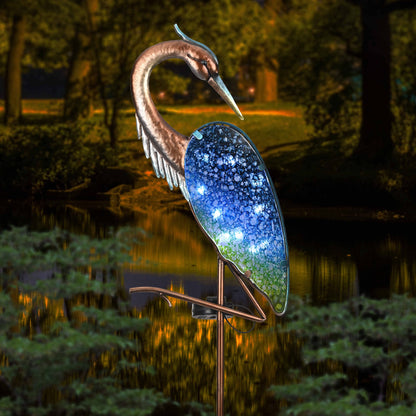 Rynx | Teresa'S Collections Blue Heron Solar Lights, Metal Yard Art For Garden Decor, 43"