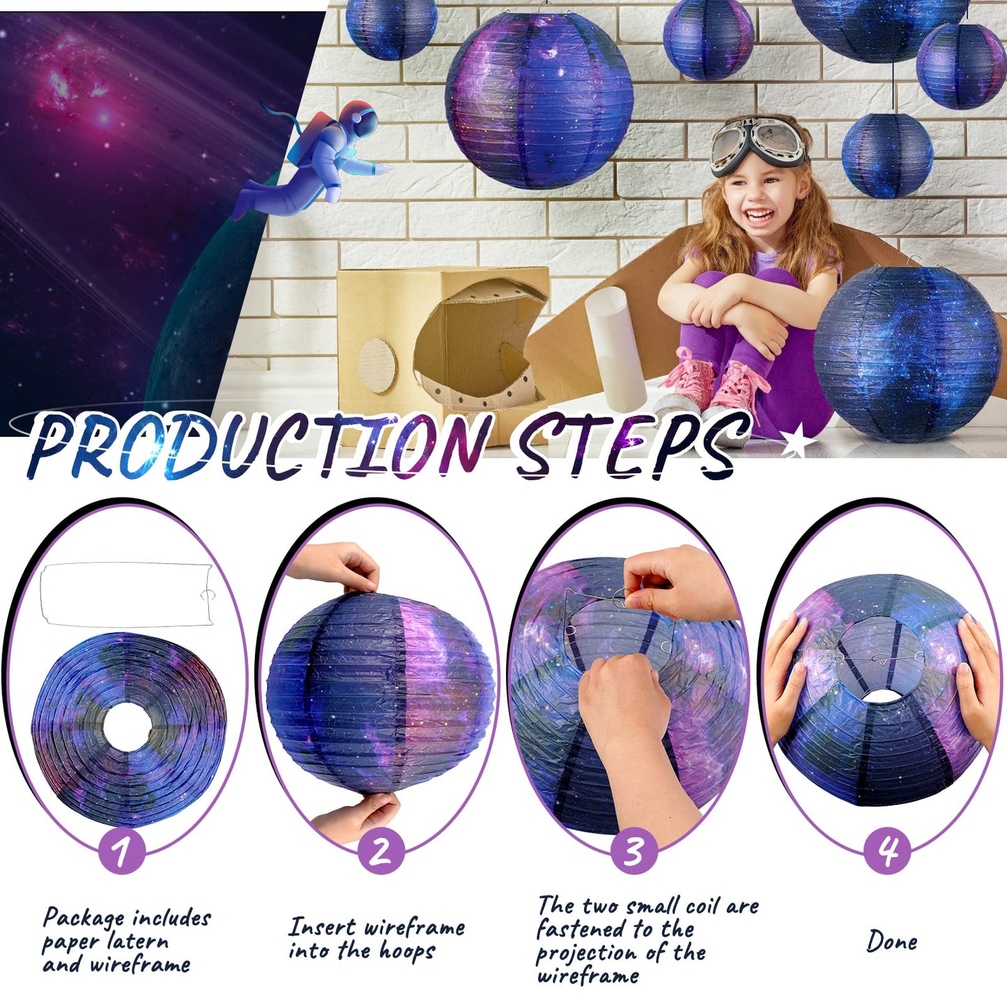 Rynx | Hortsun Galaxy Print Paper Lanterns - 10 Pack, Space Theme, 12&quot;/6&quot; Hanging Decor For Parties