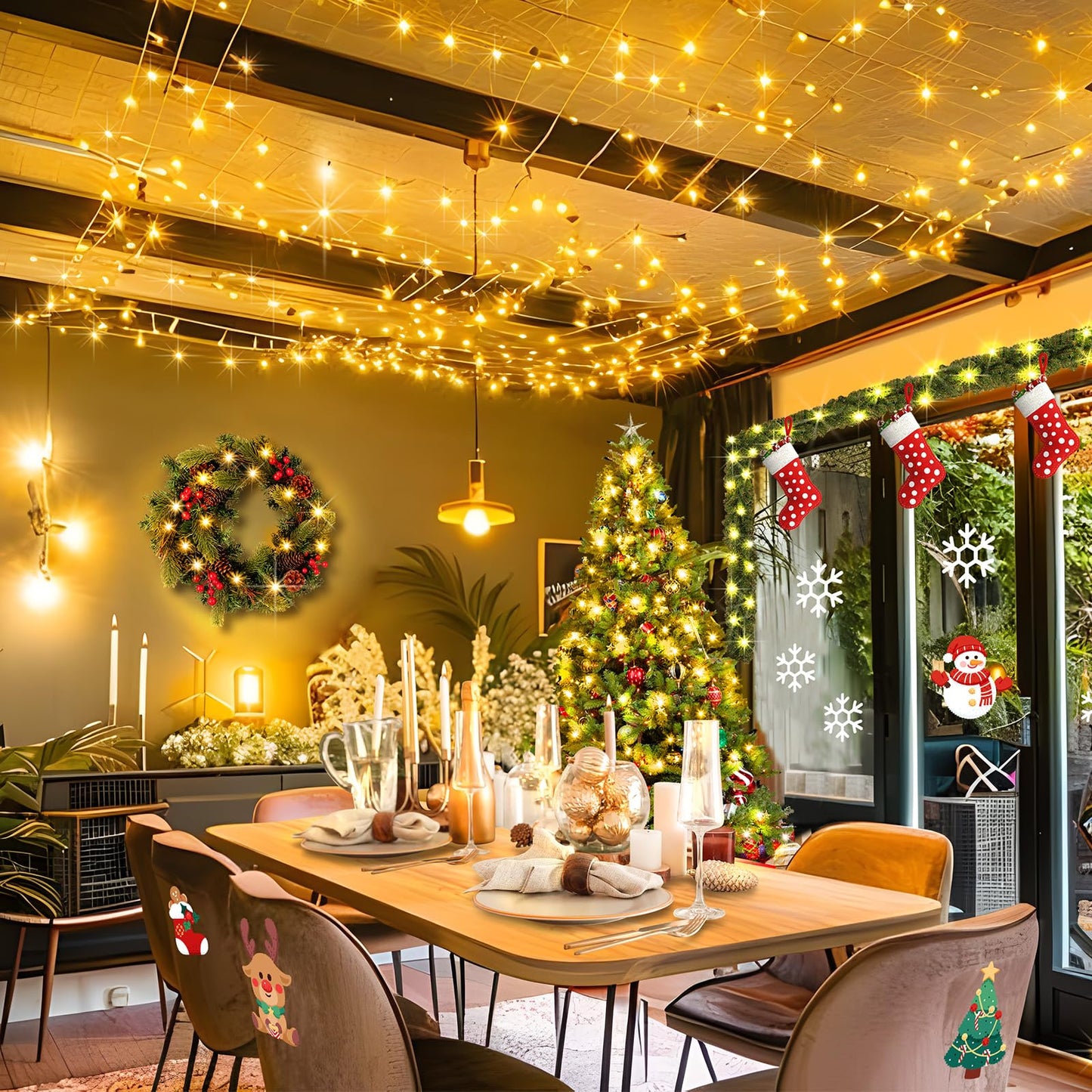 Rynx | Sauirs 197Ft 500 Led Warm White Christmas Light Strings, Water Resistant, 8 Modes, Timer, Indoor/Outdoor