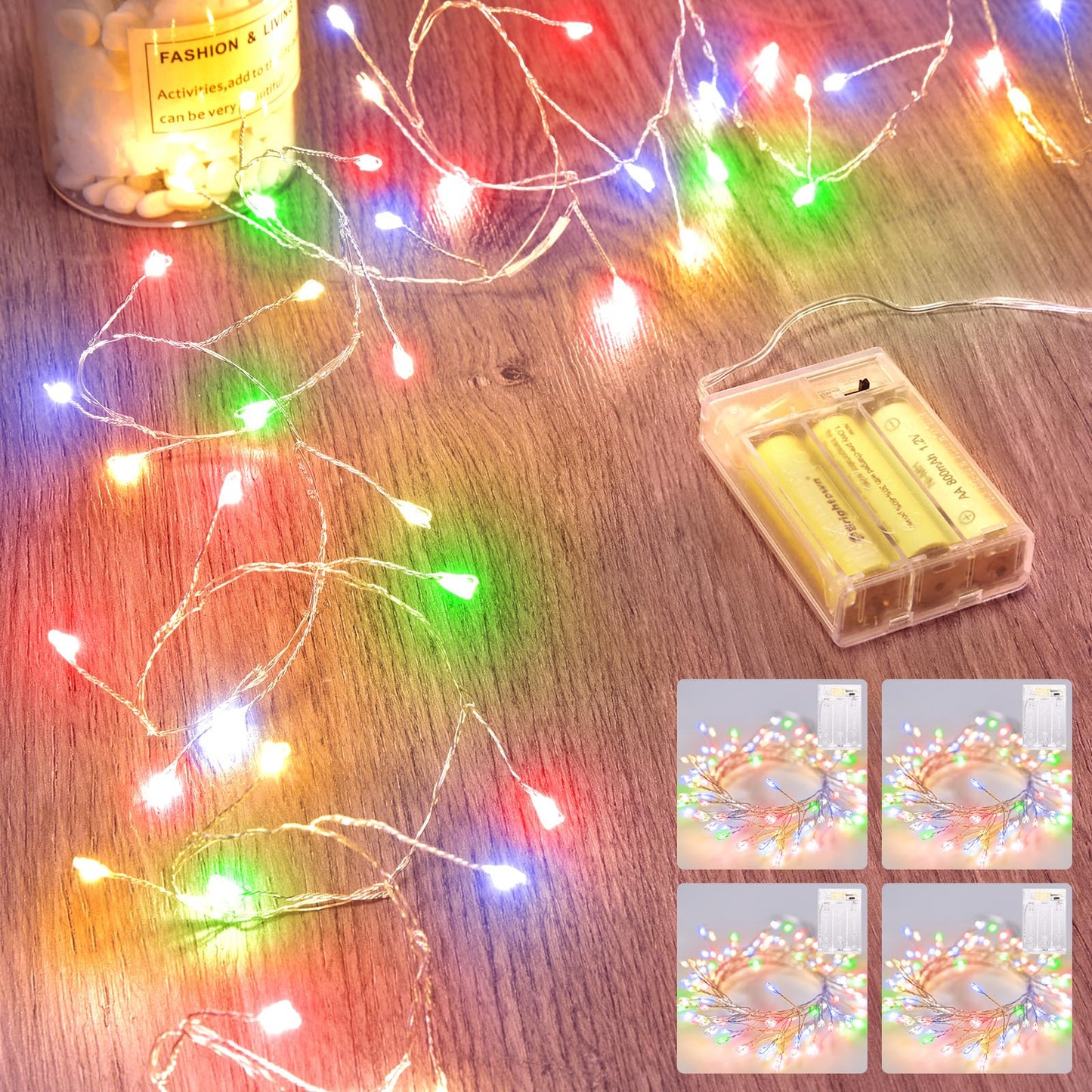 Rynx | Minetom 4 Pack Feelys Battery Powered, 5 Feet 60 Led Fireworks Starry Sky Lights Waterproof Silver Wire Lights For Diy Wreath Wedding Party Bedroom Mason Jar Holiday Christmas, Multicolor
