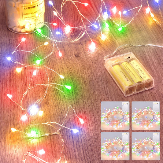 Rynx | Minetom 4 Pack Feelys Battery Powered, 5 Feet 60 Led Fireworks Starry Sky Lights Waterproof Silver Wire Lights For Diy Wreath Wedding Party Bedroom Mason Jar Holiday Christmas, Multicolor
