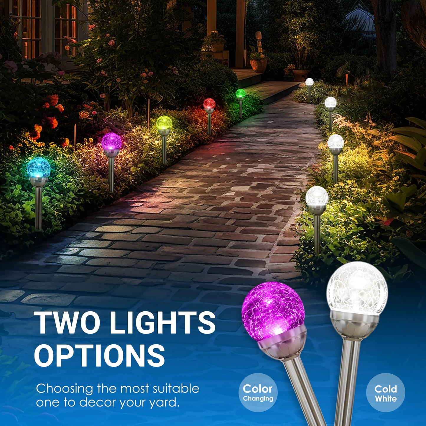 Rynx | Solpex 6 Pack Solar Garden Light - Multicolored Changing & White, Waterproof Glass Ball Decoration