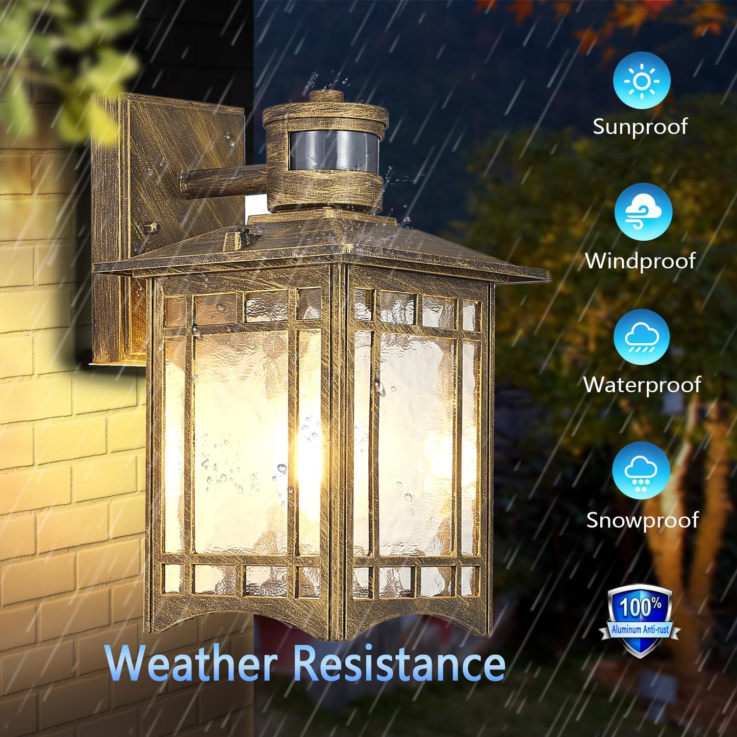 Rynx | Xangqan Bronze Outdoor Motion Sensor Light - Dusk To Dawn Wall Lamp For Porch And Garage